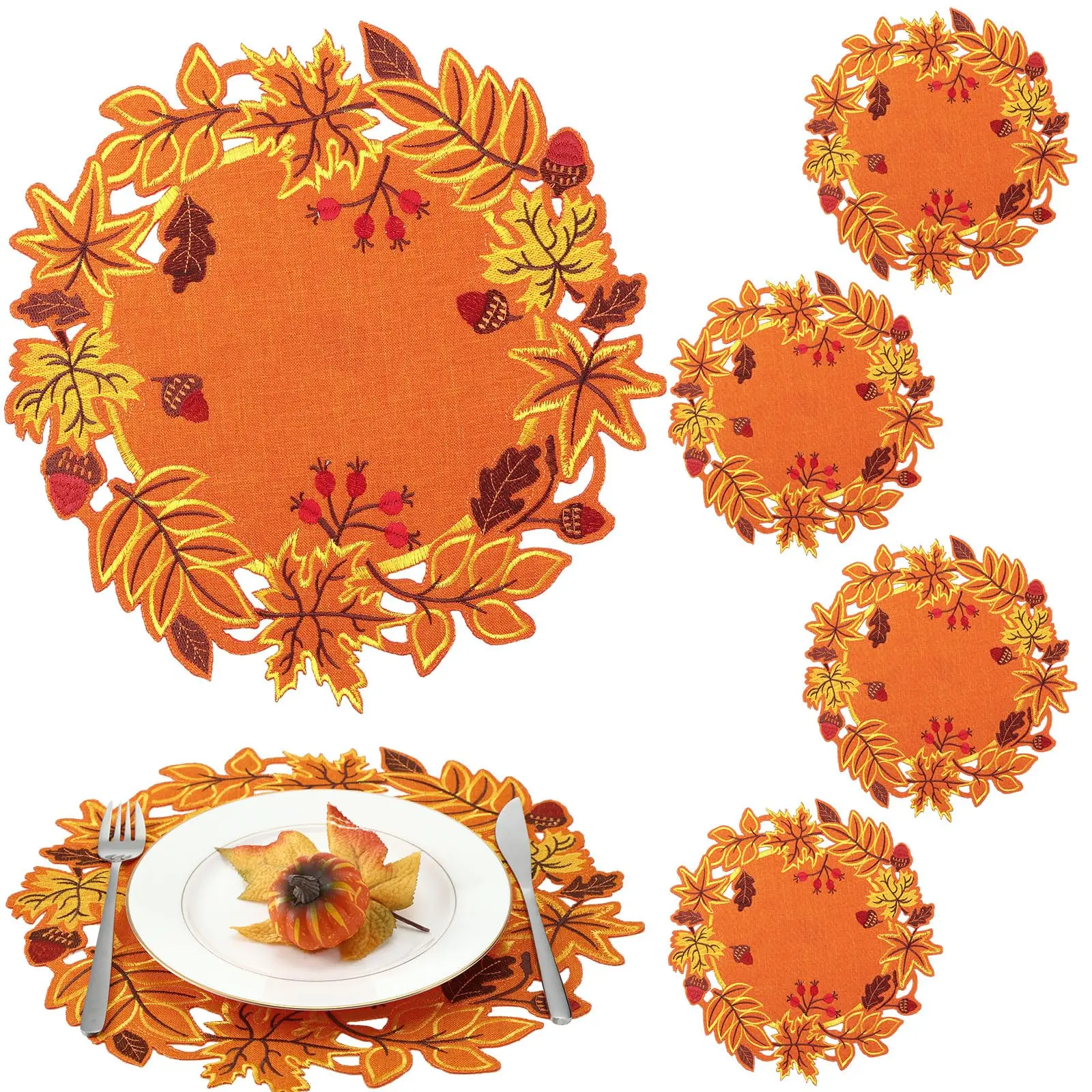 

Fall Placemat Thanksgiving Autumn Harvest Placemats Embroidered Maple Leaves Table Mats for Home Kitchen Dining Table Decor