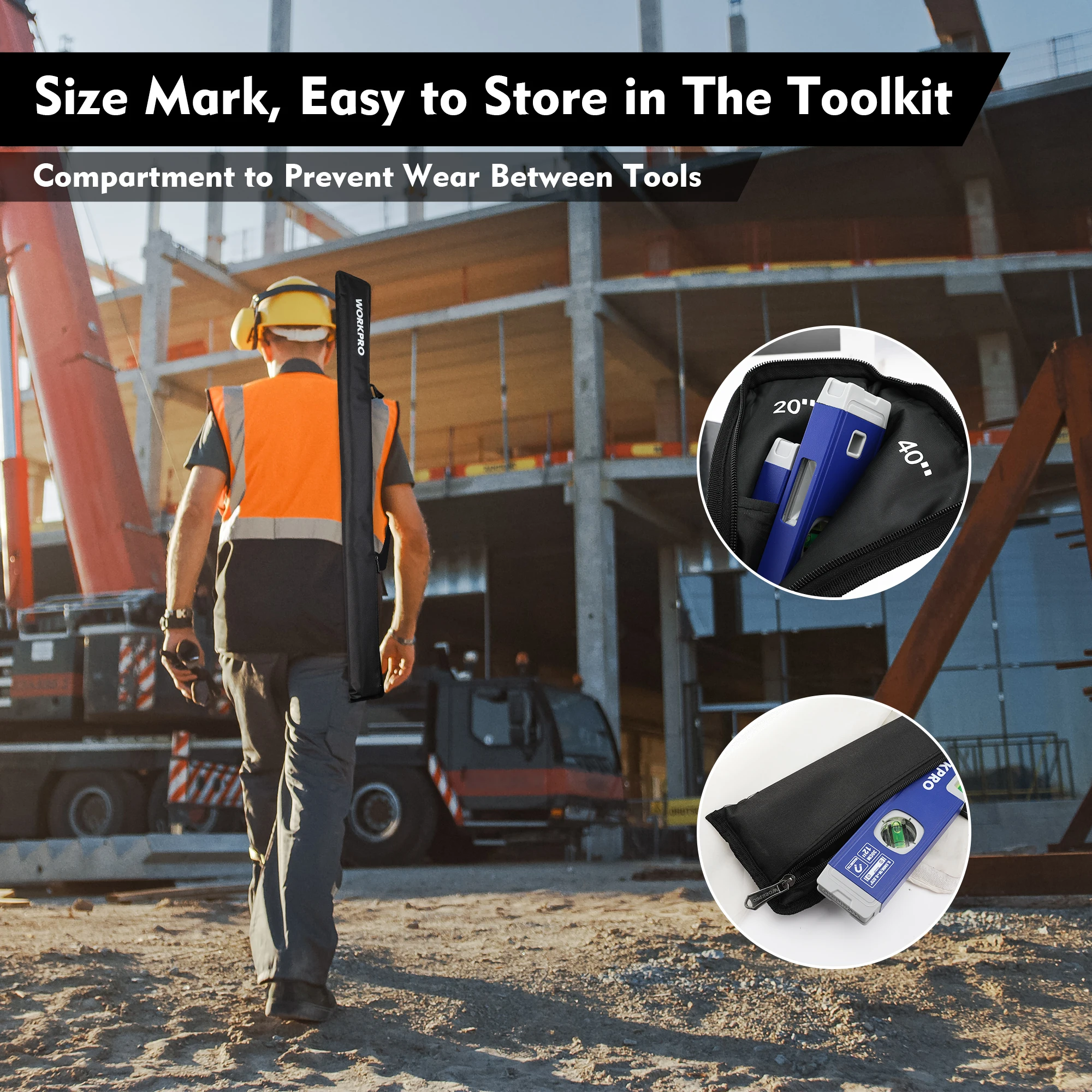 WORKPRO 3피스 수준기 세트(12", 20", 40"), 자기 어뢰 수준기가 포함된 수준기 세트, 45 ° /90 ° /180 ° 거품 측정