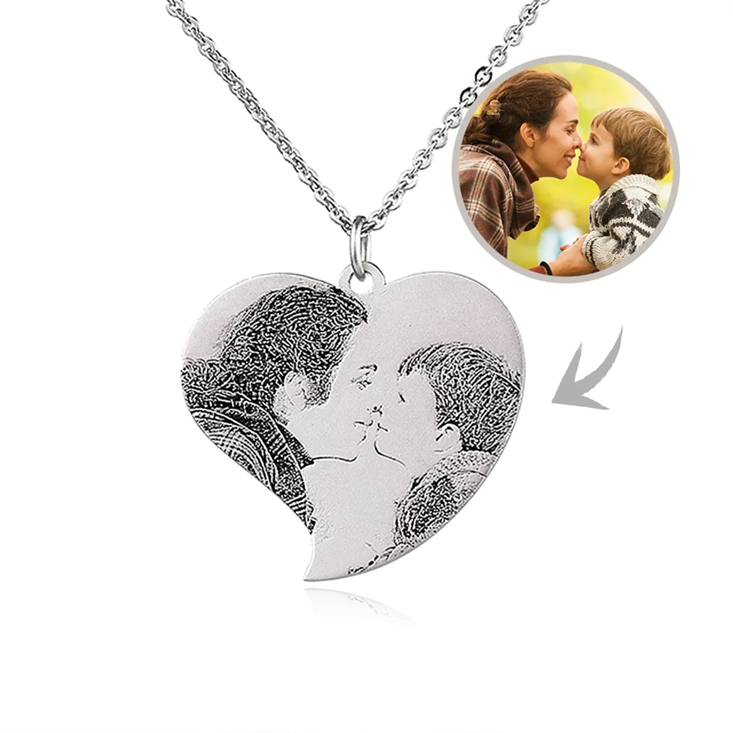 

Graceful Artistic Heart Engraved Custom Picture Stainless Steel Necklace Personalize Customize Photo Gift for Couple Family Gift