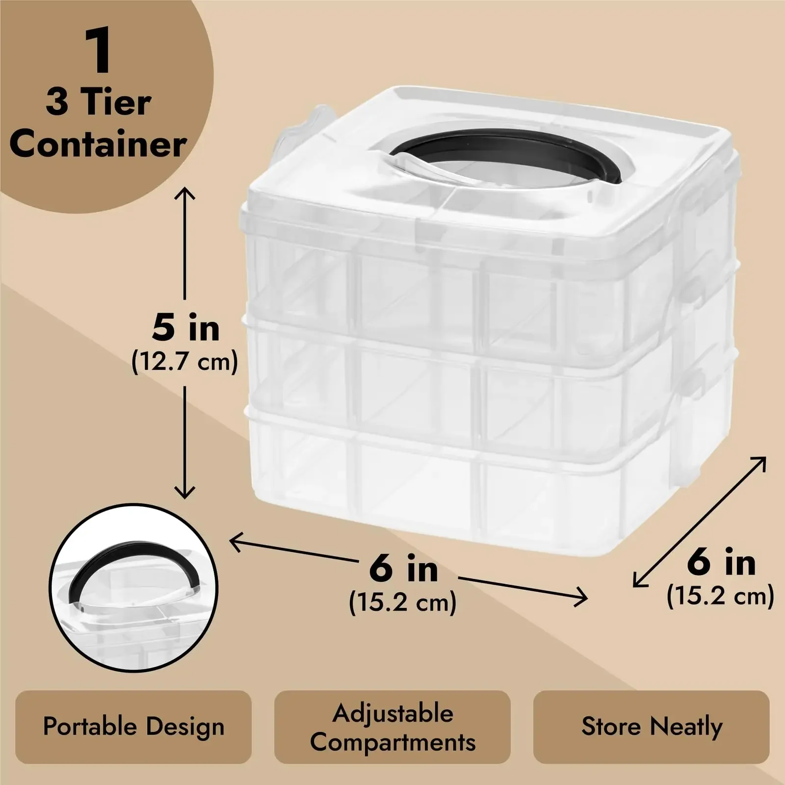 3-Tier Transparent Stackable Adjustable Compartment Slot Plastic Craft Storage Box Organizer Snap-lock Tray