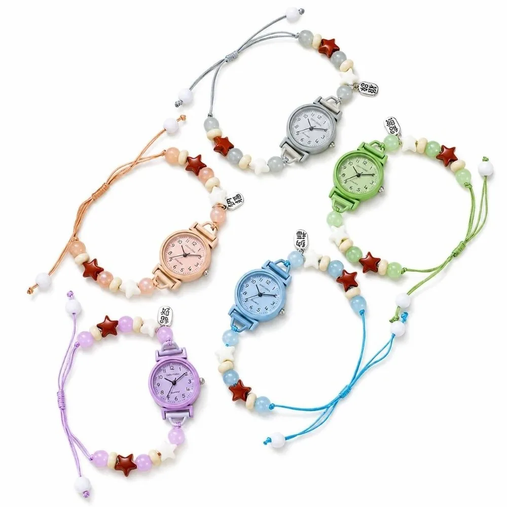 New Sweet Bracelet Watch Dopamine Beaded Star Chain Watch Pendant Adjustable Quartz Watch for Women Girls