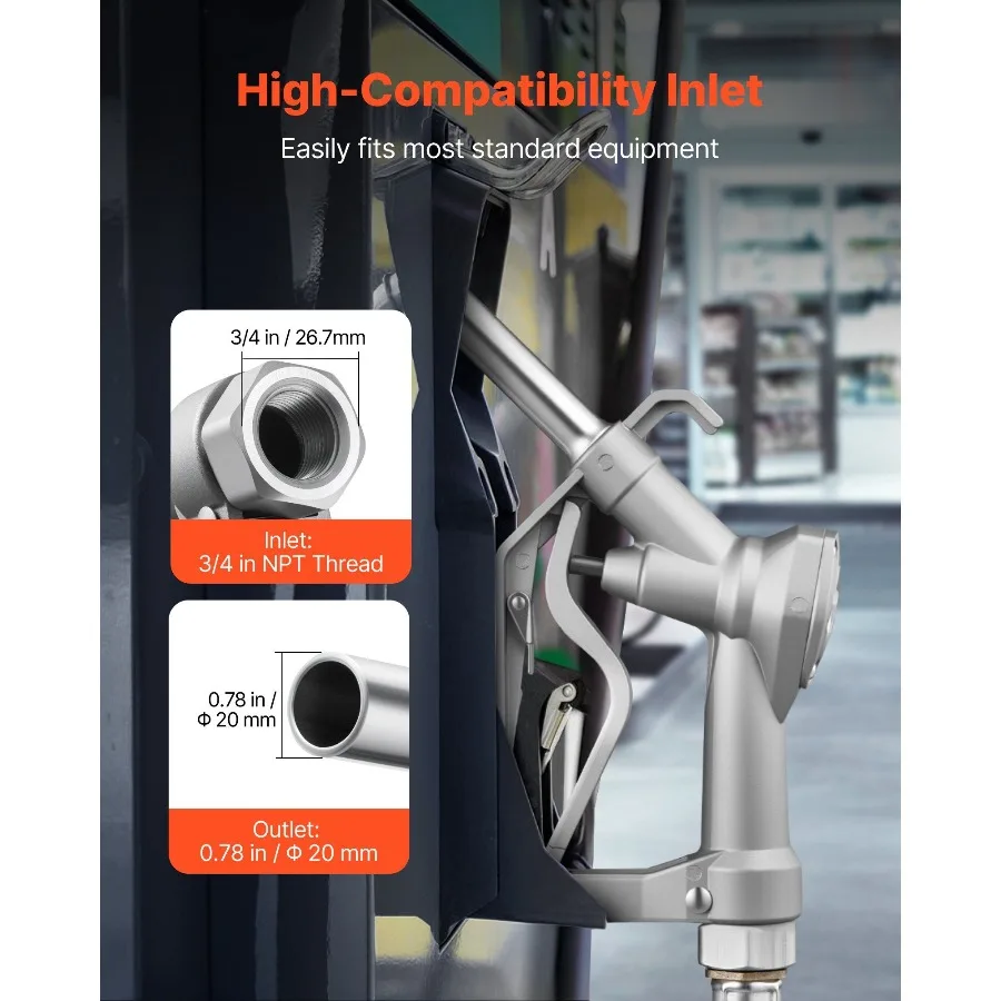 

3/4-Inch NPT Fuel Nozzle with 10 ft Hose, Max Flow Rate 22.7 GPM, Diesel Gas Pump Nozzle with 2-Speed Trigger Lock & 0.78 in