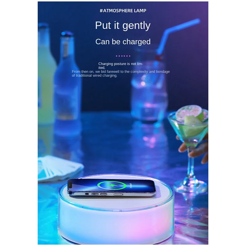 

AA81-Night Light Atmosphere Light Multifunctional Mobile Wireless Charging Home Decor Lights Pink Easy Install