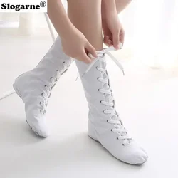 Botas de Jazz de lona para mujer, zapatos de baile para niñas, zapatos de actuación en escenario, suela de cuero suave, zapatos de Ballet de salón de baile modernos