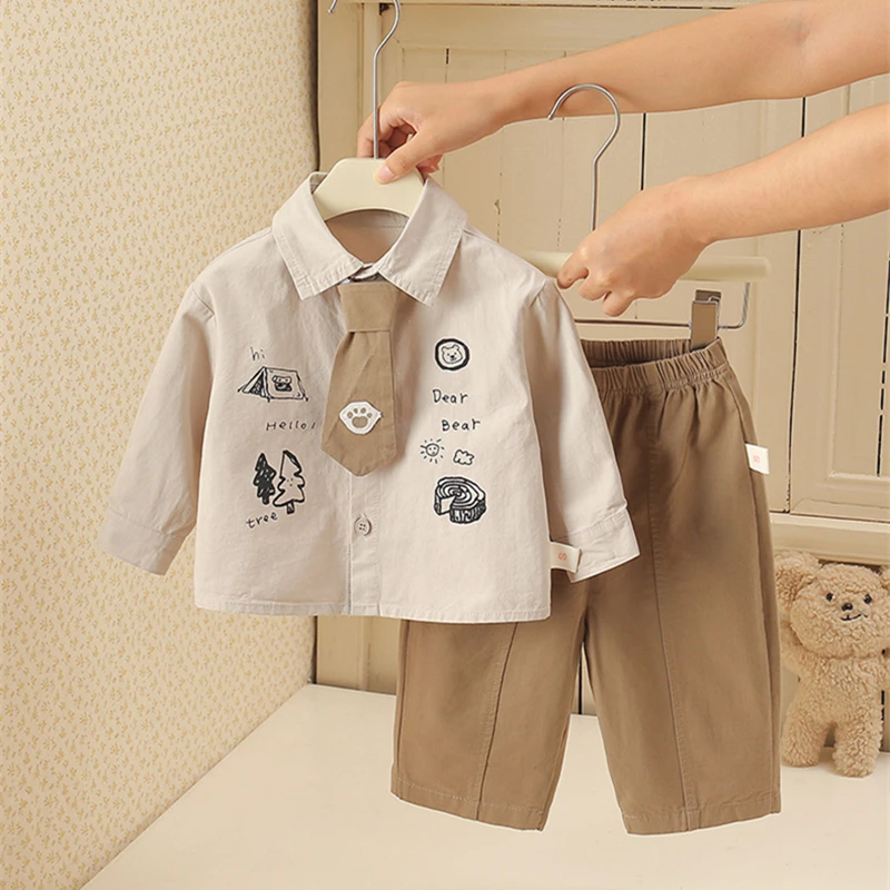 

new 12M-3T spring autumn child kids boys cotton preppy style shirt pants sets suits clothing