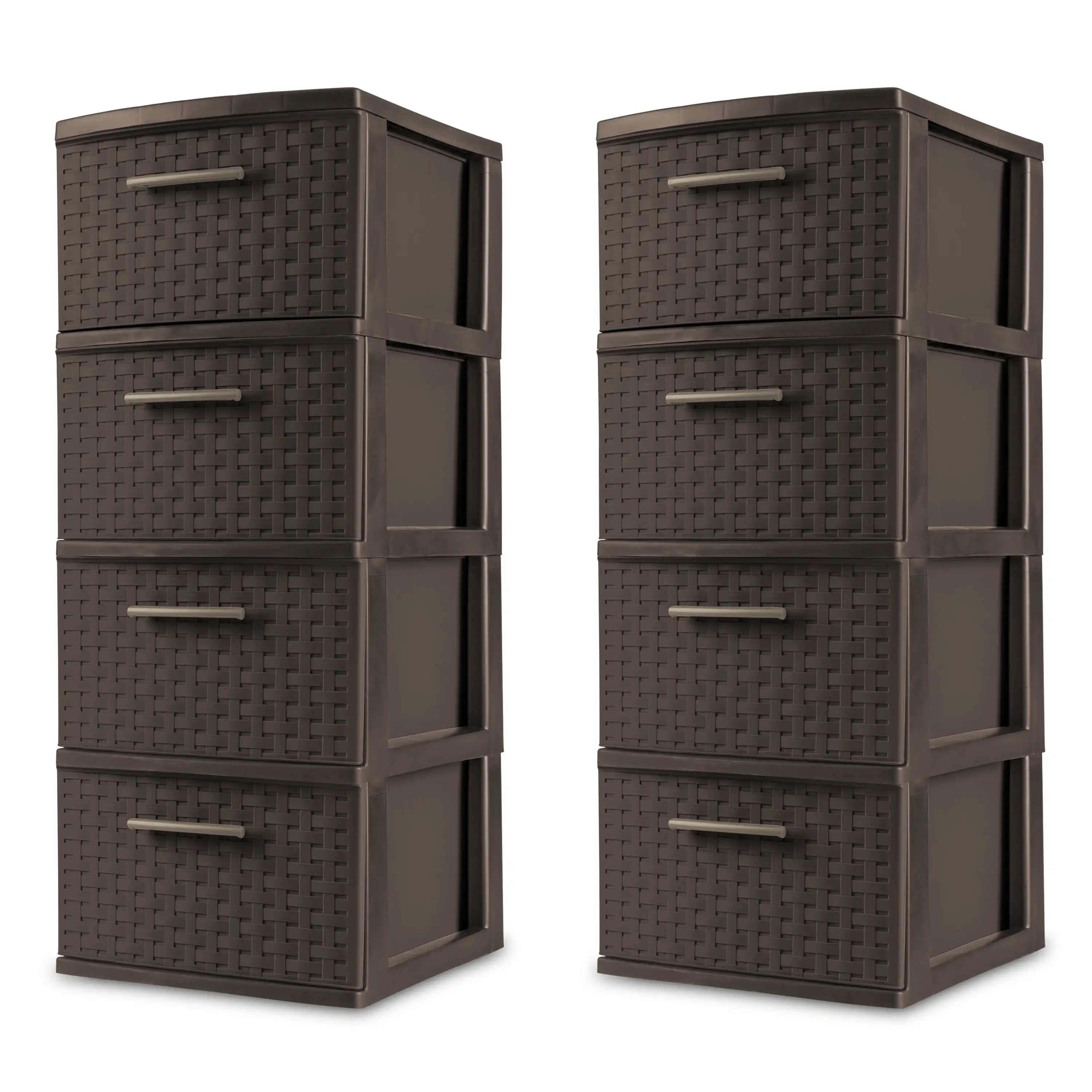 

4 Drawer Weave Tower Plastic, Espresso, Set of 2
