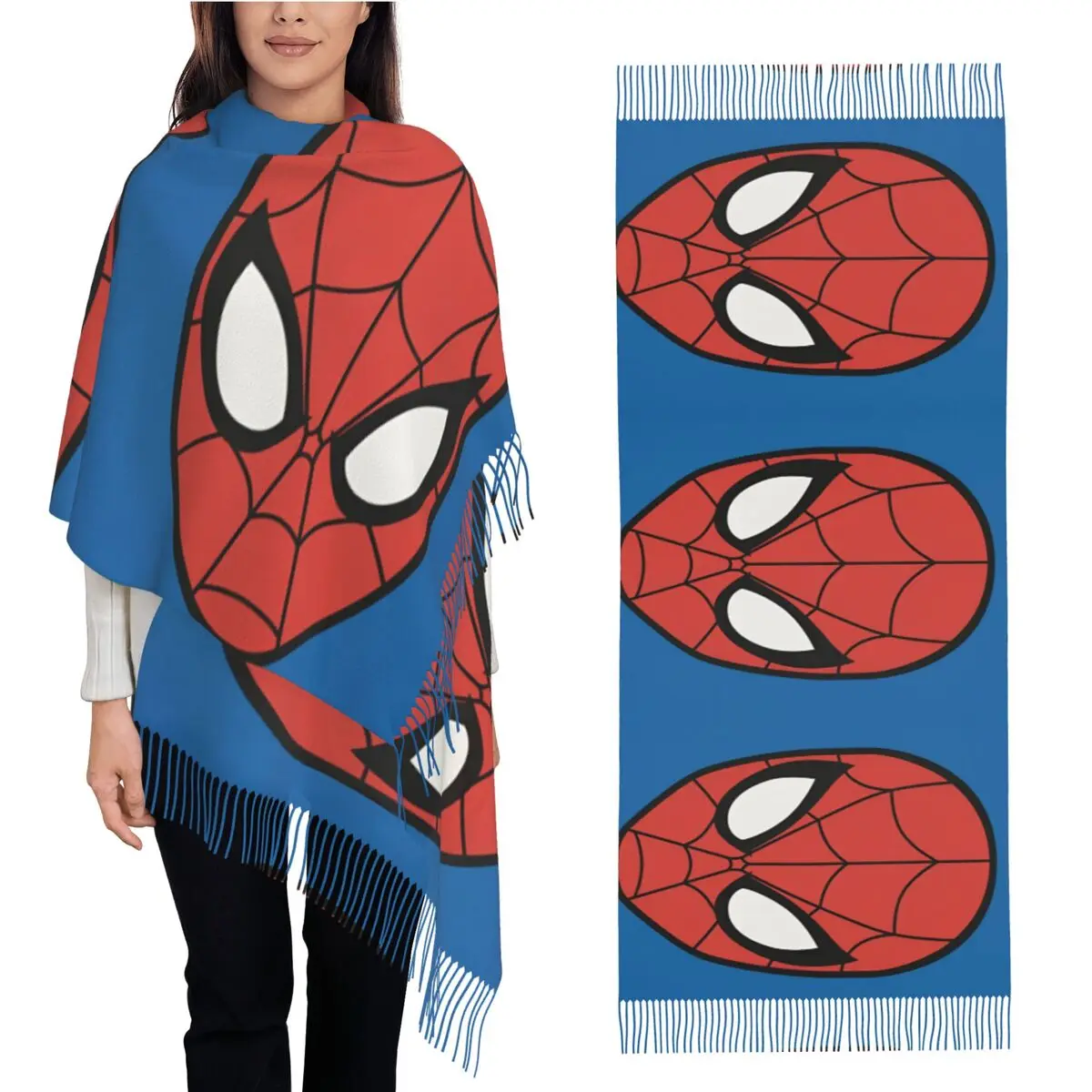 Lenço feminino quente homem aranha cabeça headwear cachecóis com borla y2k legal xale envoltório inverno impresso bandana