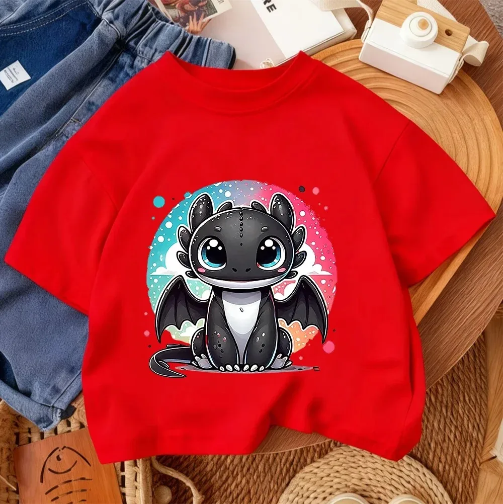 Zahnloses Kind Kurzarm-T-Shirt Jungen Mädchen Drachen-Print Pullover Jugendliche Baumwollkleidung – Detail 15