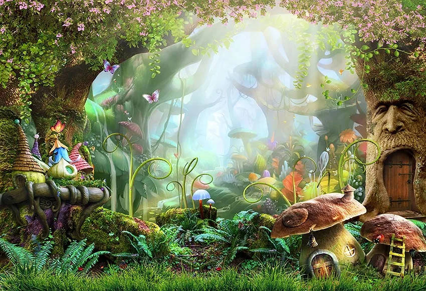 Fairy Tale Alice In Wonderland Dreamy Fantasy Forest Jungle Nature Scenery Backdrop Photo Background for Photo Studio Shoot