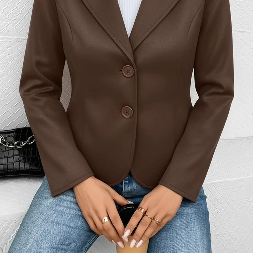 

Повседневная куртка с круглым вырезом, осенне-зимняя одежда с украшением на пуговицах, женская верхняя одежда высшего класса