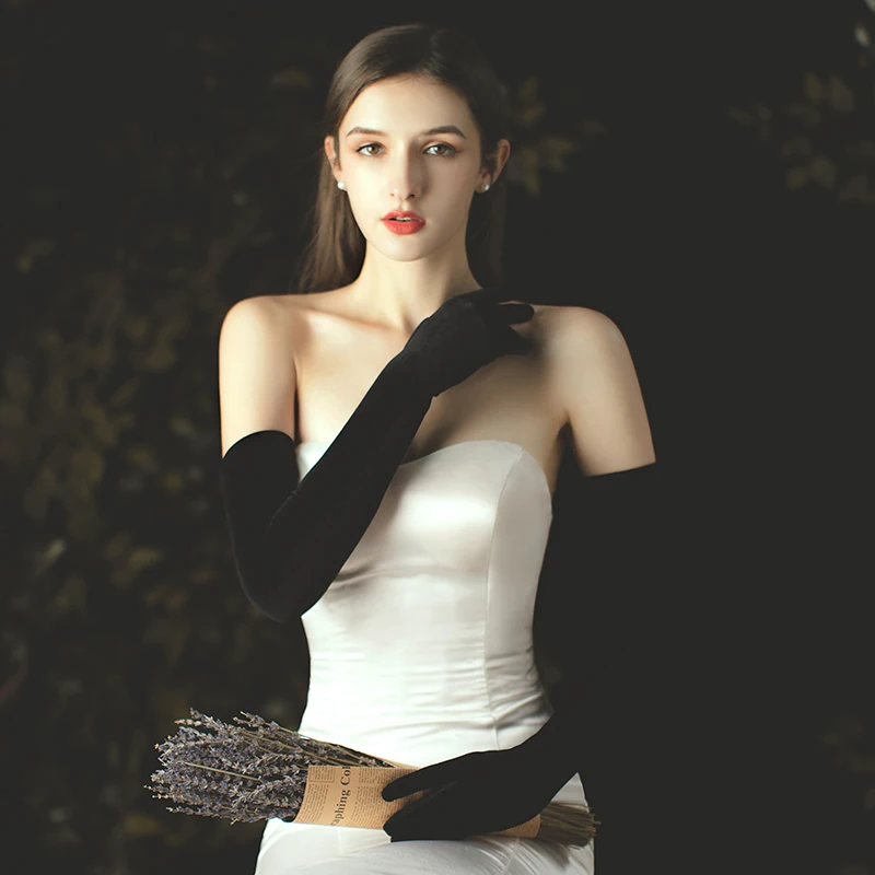 Wedding Bridal Long Opera Handschuh Black Gloves for Apparel Velvet Finger Brides Bridesmaid Gloves image 3
