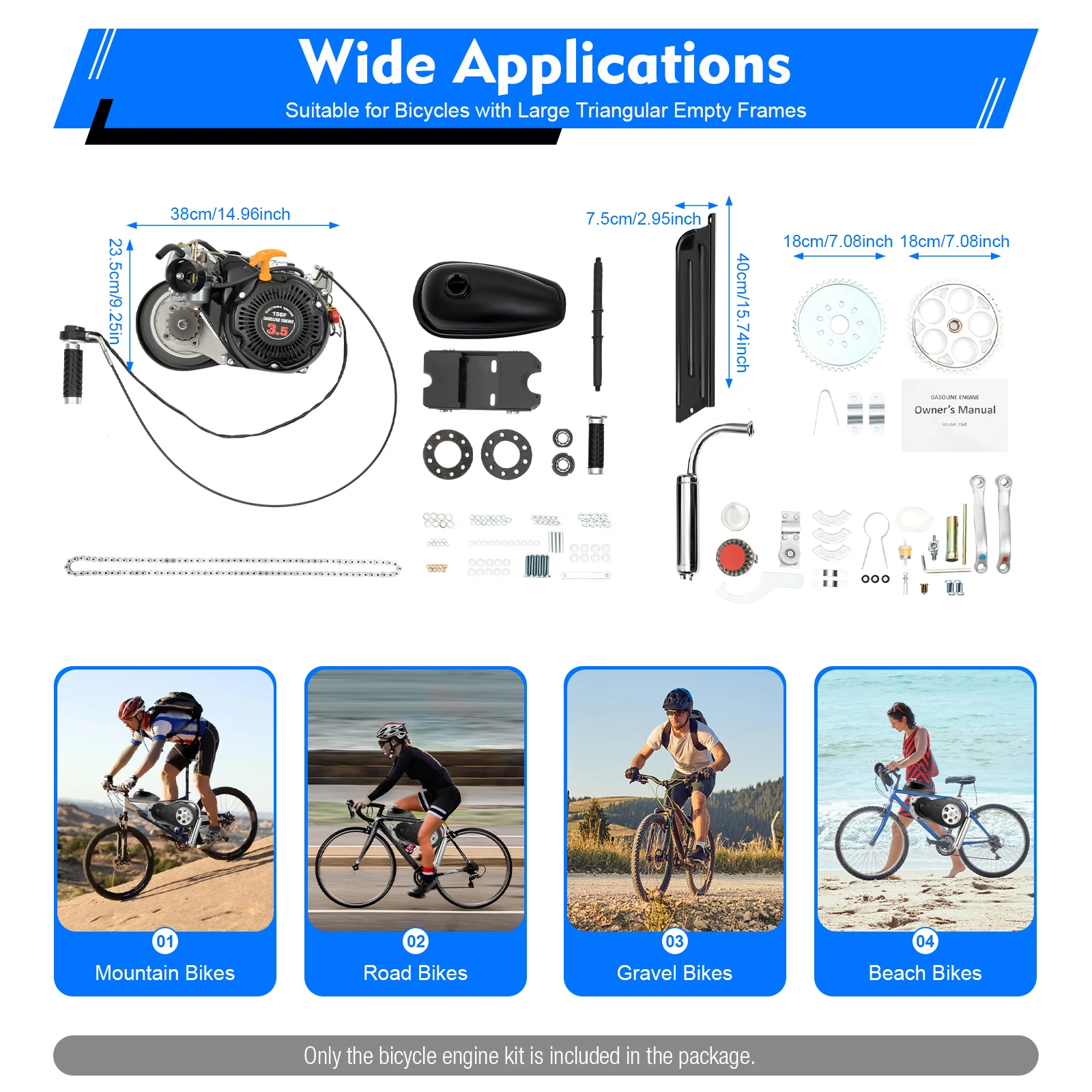 100CC Motorized Bicycle Kit Bike Engine Set Single Cylinder 4-Stroke Air-cooling System Gas Petrol Motorized Engine 3HP 2KW