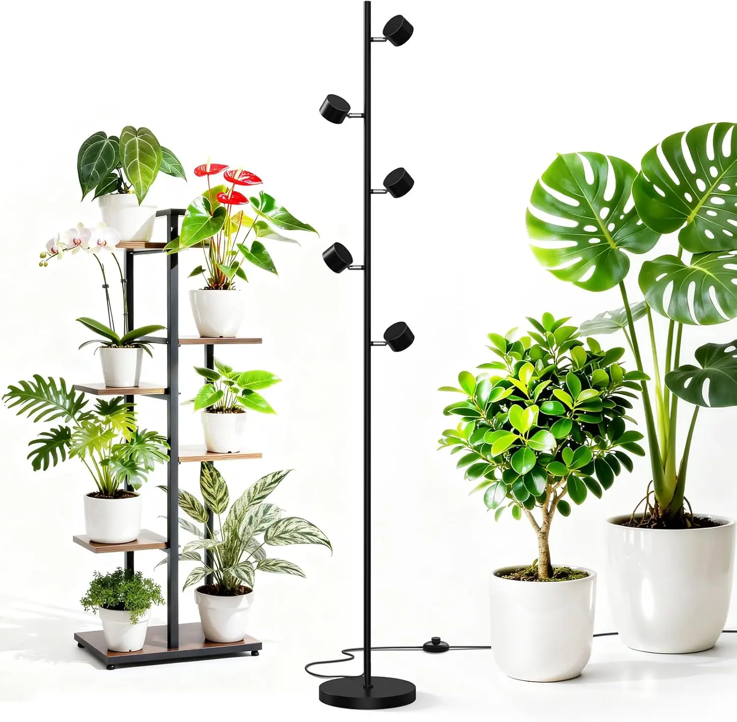 

50W Full Spectrum Floor Grow Light, Adjustable 5 Heads, High PPFD, 6FT Cord, for Indoor Plants