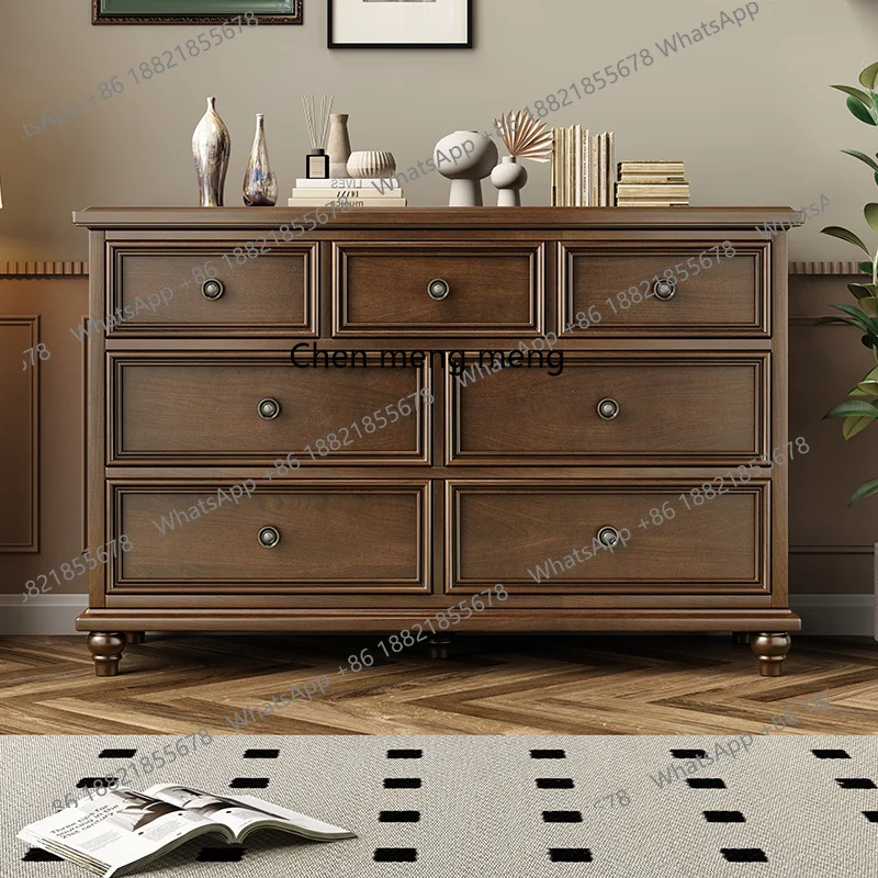 

American all solid wood bedroom locker large capacity drawer combination porch cabinet black walnut