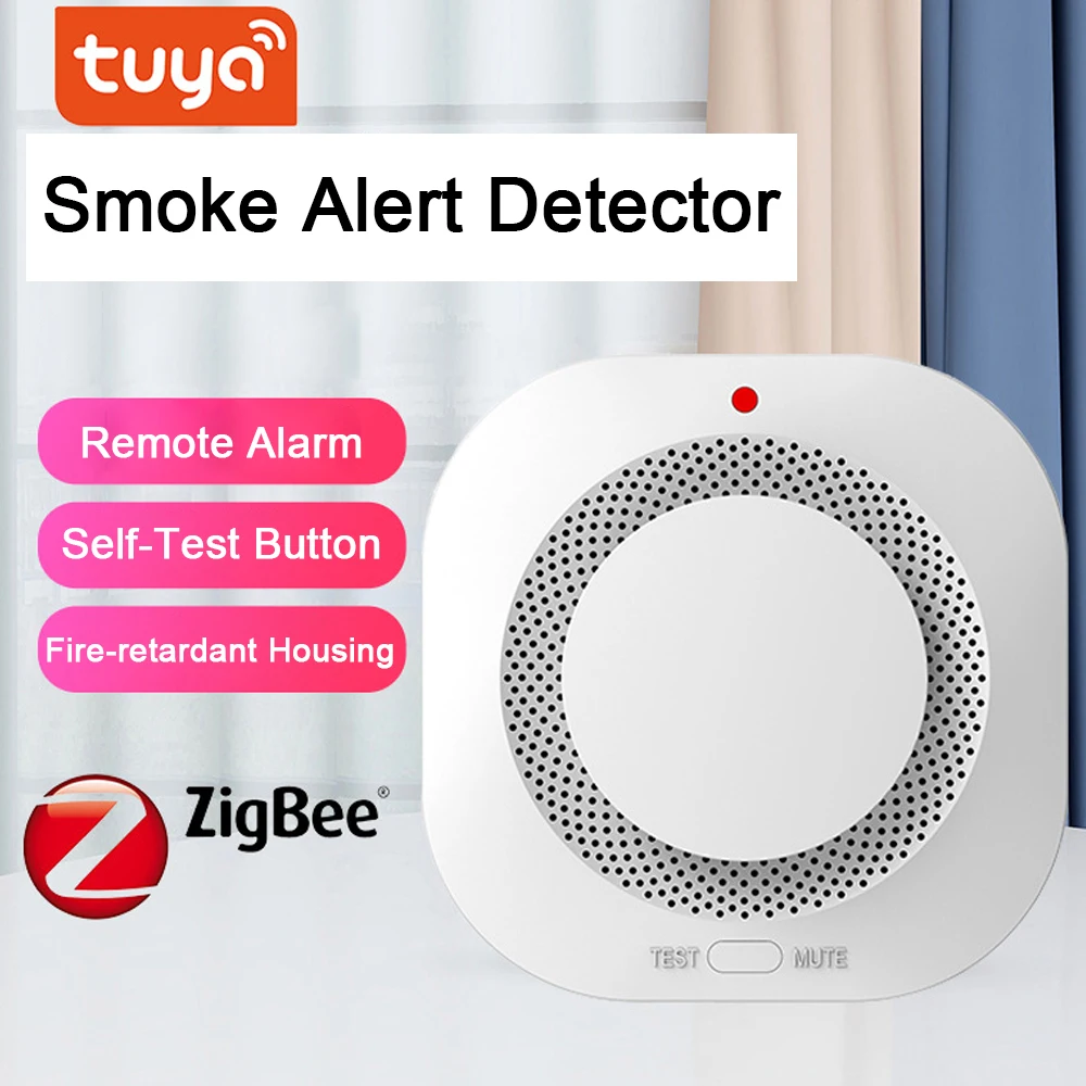 Tuya Zigbee Wireless Smoke Detection Device 360 ° Induction Home Smoke Alert Detector Sound Light Alarm APP One-Click Silencing