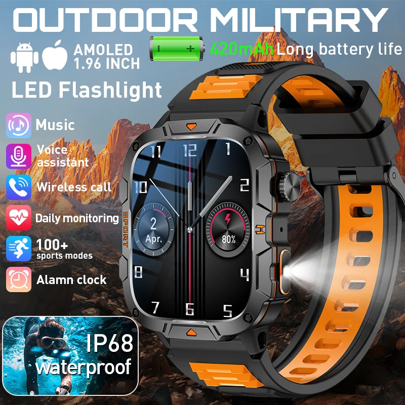 

Мужские умные часы LIGE, военные, для активного отдыха, 100+ спортивных режимов, мониторинг здоровья, светодиодный фонарик, SOS, Bluetooth, звонки, сообщения, умные часы