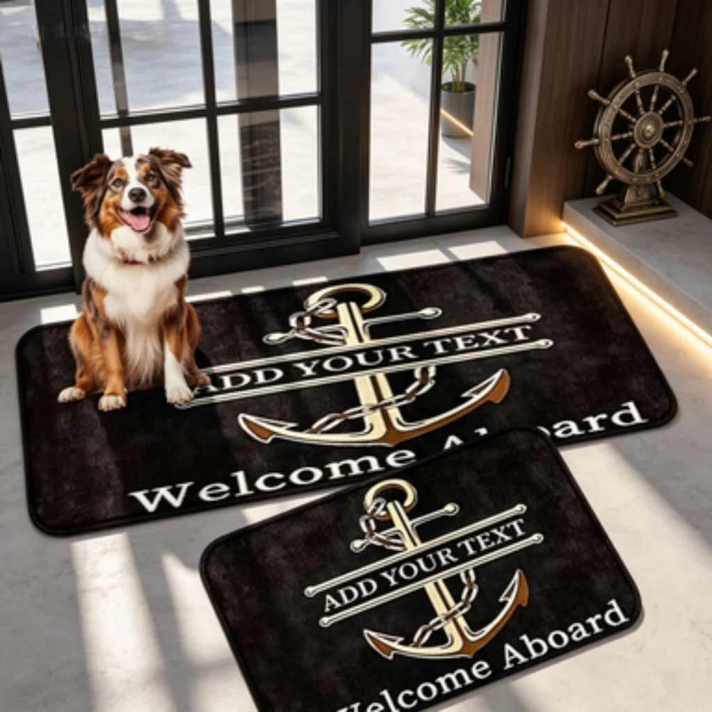 Gold Anchor Washable Mat, Dark Star Moon Easy Care Runner, Compass Line Soft Mat, Navy Compass Foldable Door Mat.