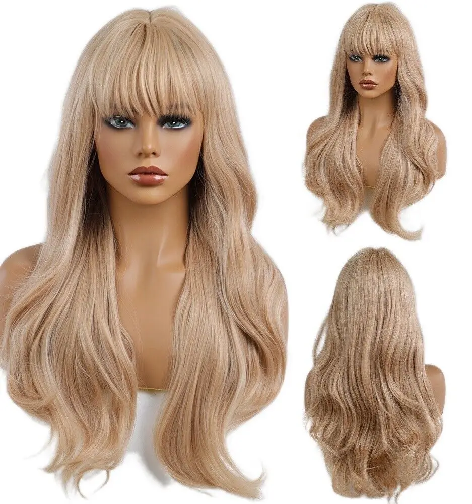 Cosplay wig with bangs no lace Ash Blonde Fashion Heat resistant hair