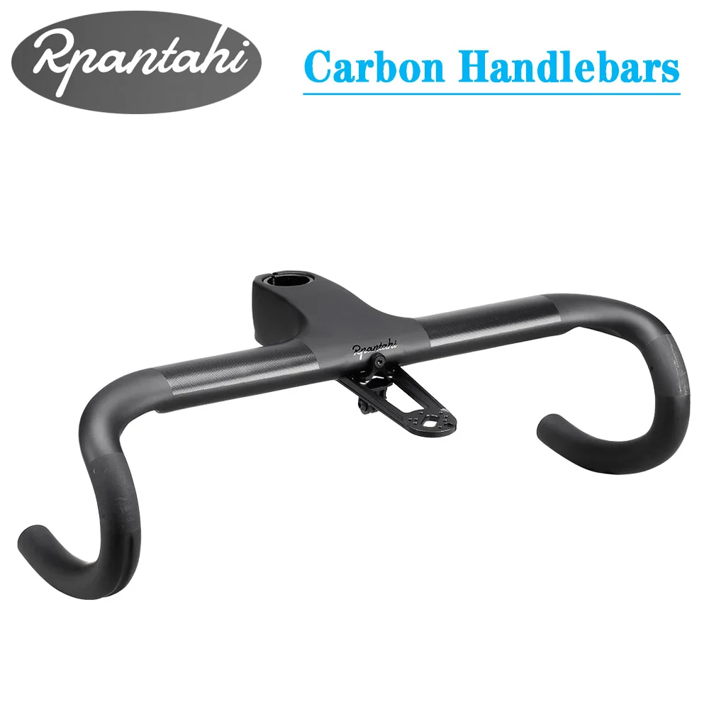 RPANTAHI Road Bicycle Carbon Handlebars Integrated with Stem 28.6mm/31.8mm Bike Broken windmill Handle Bars 360/380/400/420MM