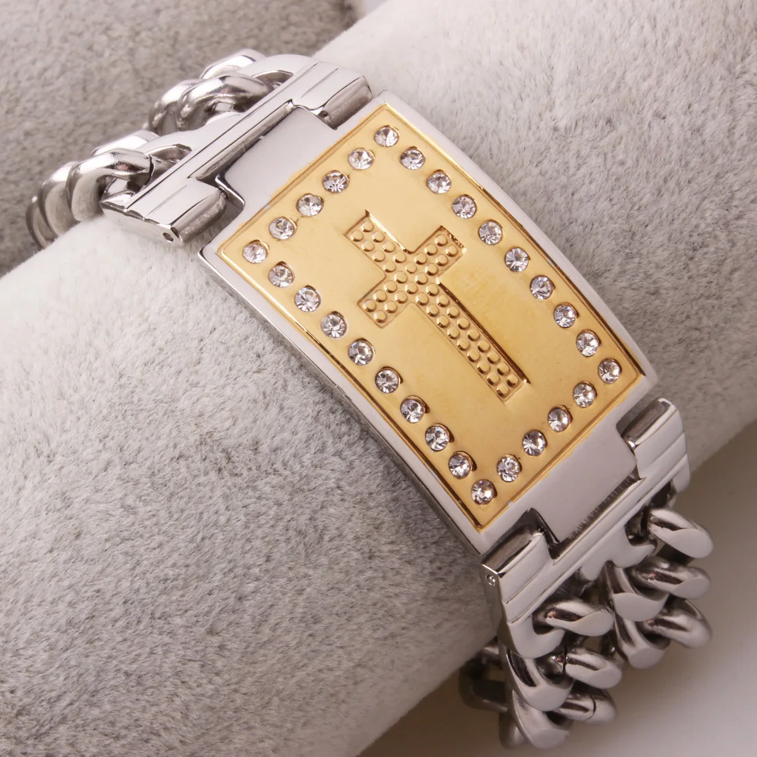 

Heavy 23mm Stainless Steel ID Bracelet for Women Men Cubic Zirconia Curb Chain Jewelry