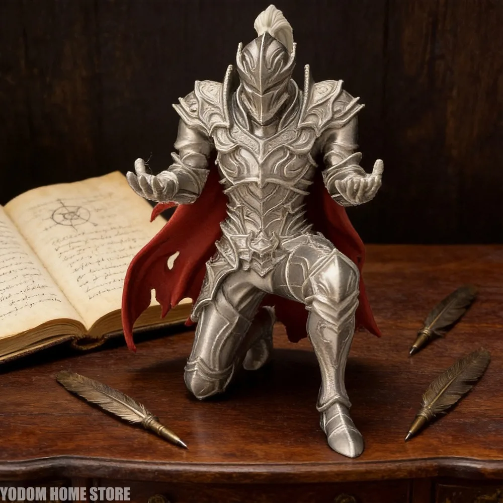 Dark Fantasy Medieval Warrior Figurine 3D Printed Kneeling Knight Pen Holder Plastic Desktop Storage Rack For Home Office Decor