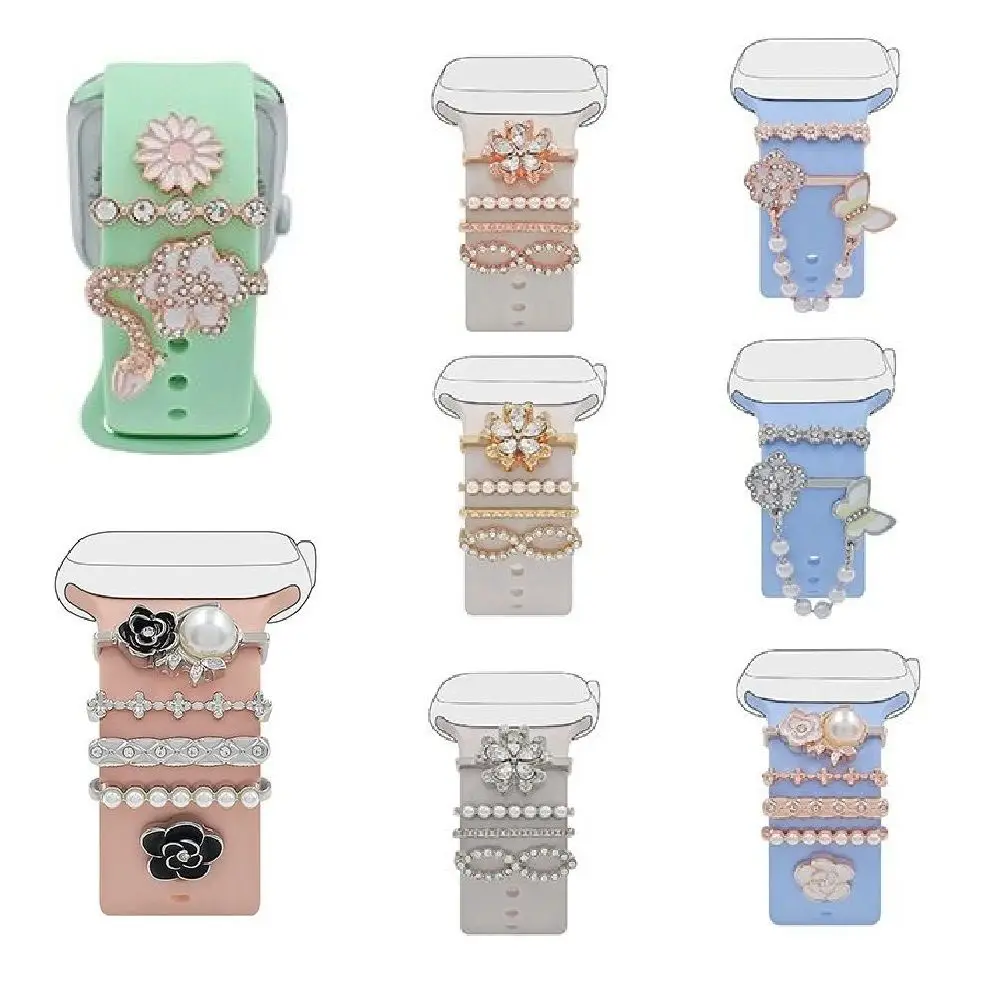 

Новое модное декоративное кольцо с жемчугом и бриллиантами для Apple Watch, креативные металлические подвески, ремешок для часов, орнамент для iwatch, силиконовый ремешок