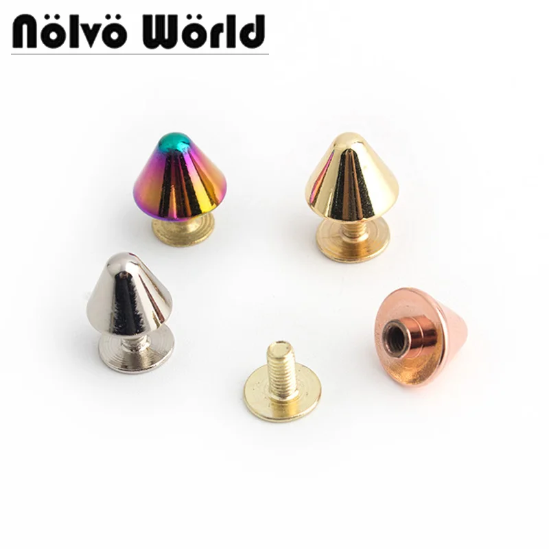 10-50pcs 6 colors 10mm polished Rainbow turriform head rivet metal bag snap rock stud,purse bottom screw rivets