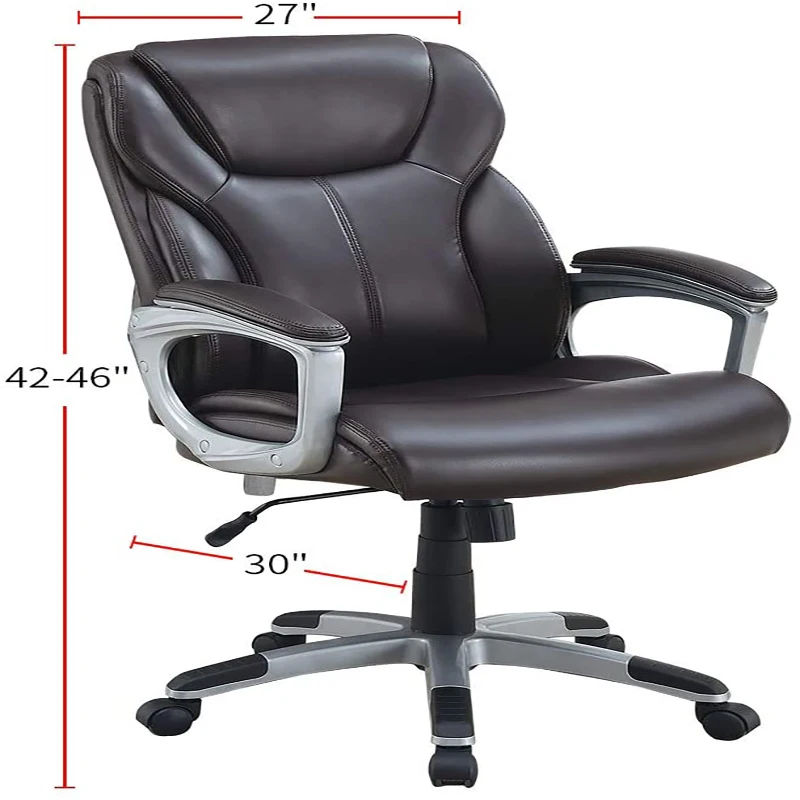 1pc Office Chair Brown Color Cushioned Headrest Adjustable Height Executive Chair Armrest Lumbar Support Work Relax  On-Site