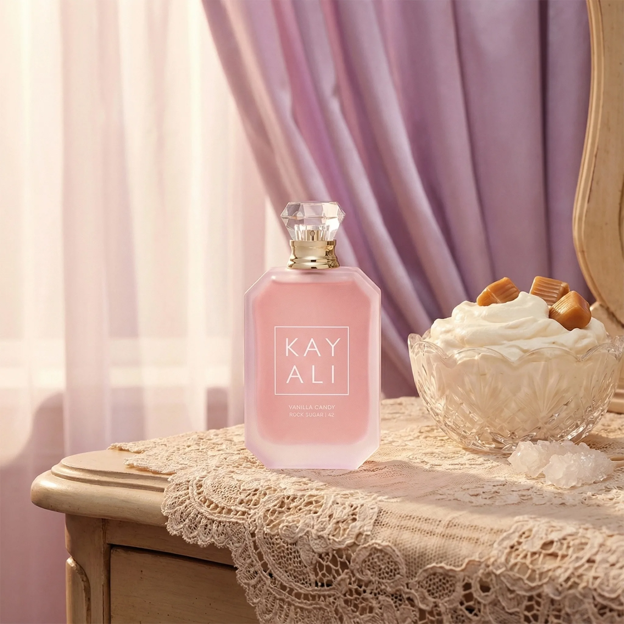 KAYALI Vainilla Caramelo Rock Azúcar 42 Nicho EDP 100ml |   Perfume dulce versátil unisex |   Crema de vainilla y caramelo con aroma violeta de pera