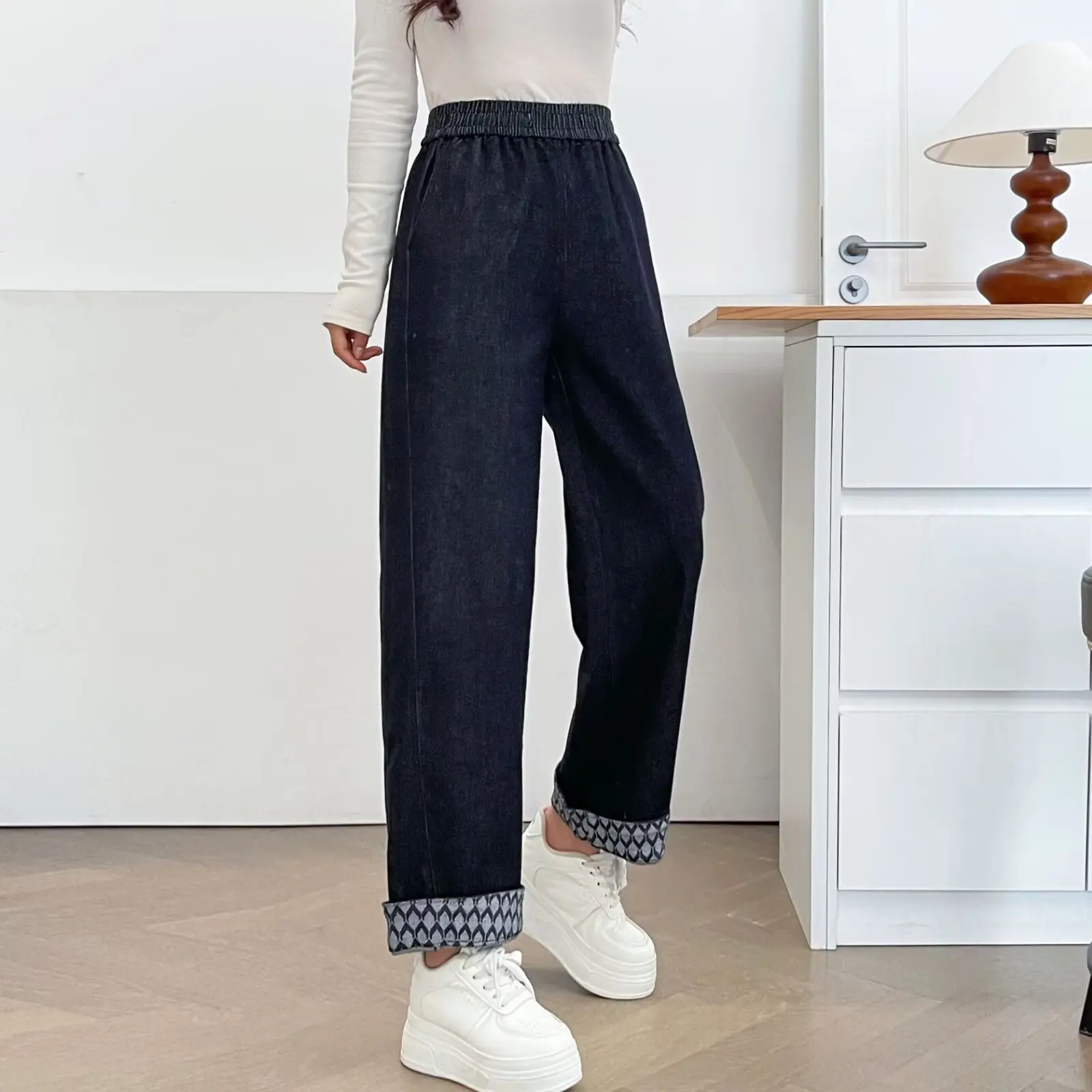 

XXXXL модные женские джинсы больших размеров, новые осенние удобные и повседневные растянутые джинсовые брюки с высокой талией, прямые брюки 534