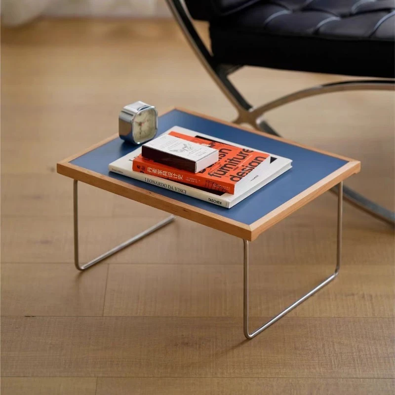 Medieval cherry wood stainless steel colored small side table, bed table, small coffee table