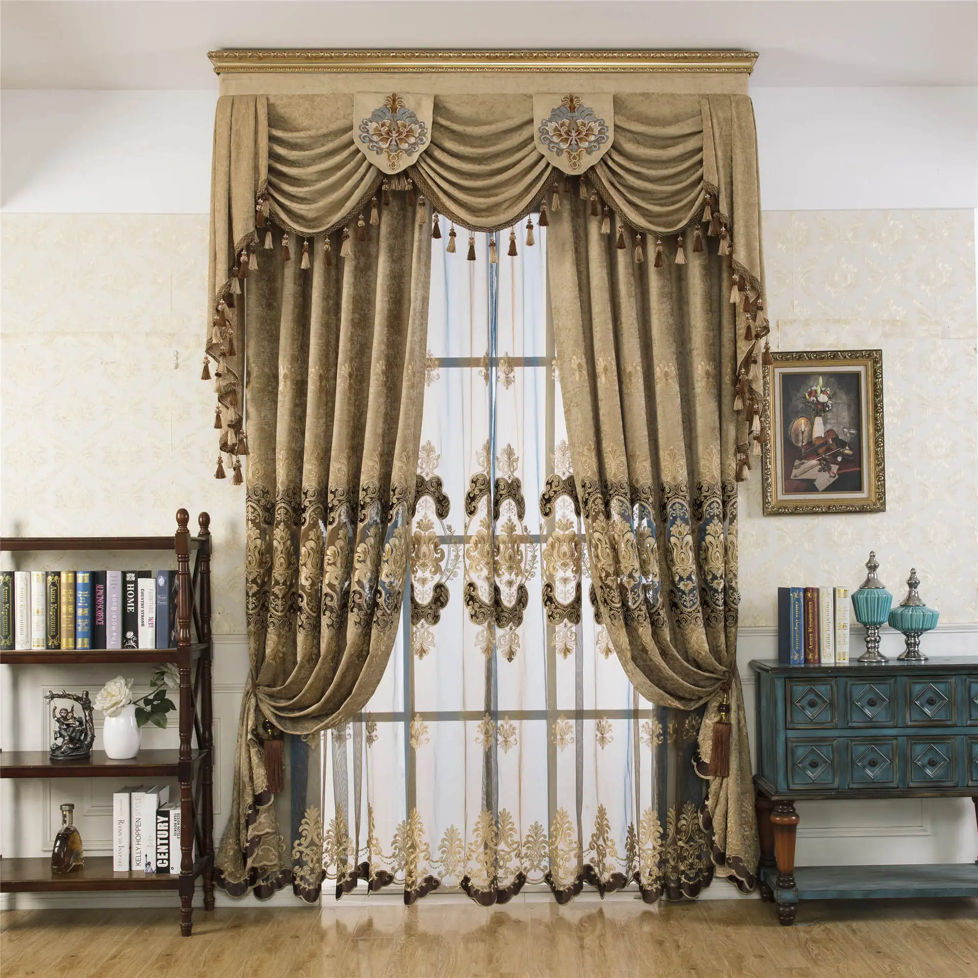 Custom Nordic water-soluble hollow embroidery living room chenille coffee cloth blackout curtain tulle valance drape C1813