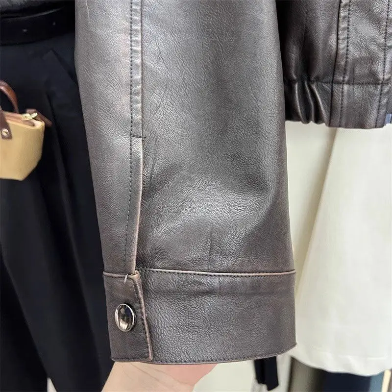 Edgy-Sweetเสื้อแจ็คเก็ตรถจักรยานยนต์ผู้ชายVINTAGE PUหนังW/Stand COLLAR & Cropped Fit-ผู้หญิงฤดูใบไม้ผลิฤดูใบไม้ร่วง 2025 BIKER Essentials