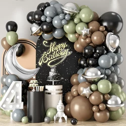 117Pcs Space Series Themed Balloon Arch Kit, Sage Green Gray Brown Metallic Silver War Balloons and Star Foil Balloons for Birthday Party Decorations, Graduation Party Supplies
