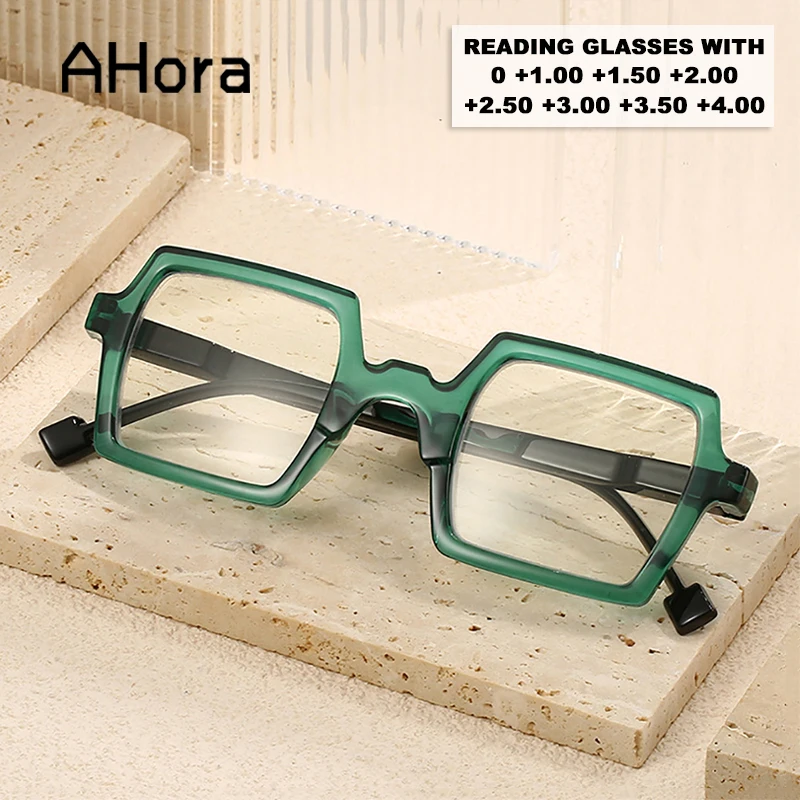 Ahora Personality Square Reading Glasses Reader Unisex Fashion Presbyopia Eyewear Frame WIth Diopters 0+1.0+1.5+2.0+2.5+3.0+3.5