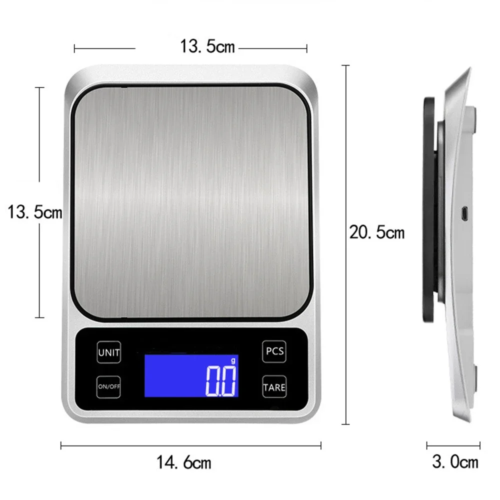 Electronic Digital Scale 10KG/1g 5KG/0.1g Kitchen Scales Weighing Food Balance Smart Stainless Steel Panel for Cooking Baking