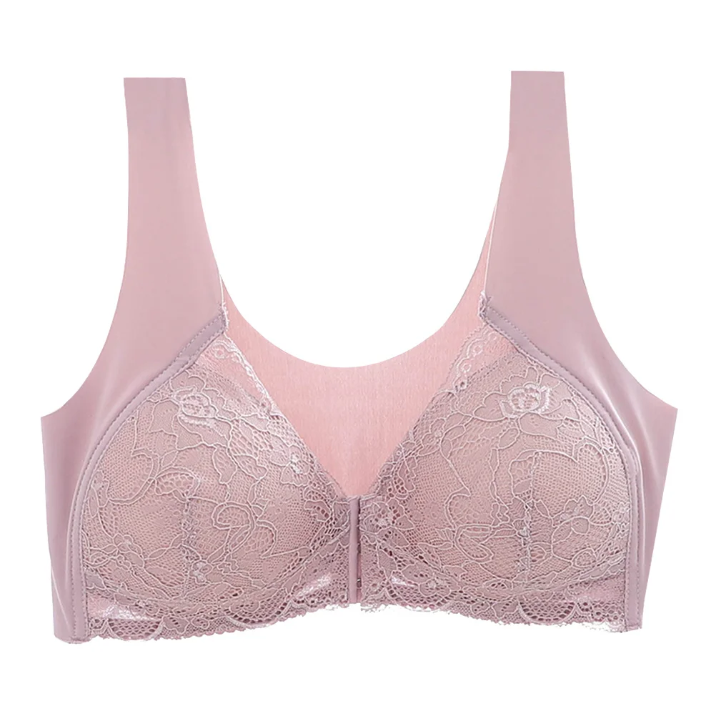 

Comfortable One-Piece Seamless Bra 2Xl Pink No Steel Ring Soft Fabric Front Closure Bra for Women Daily Wear Lingerie