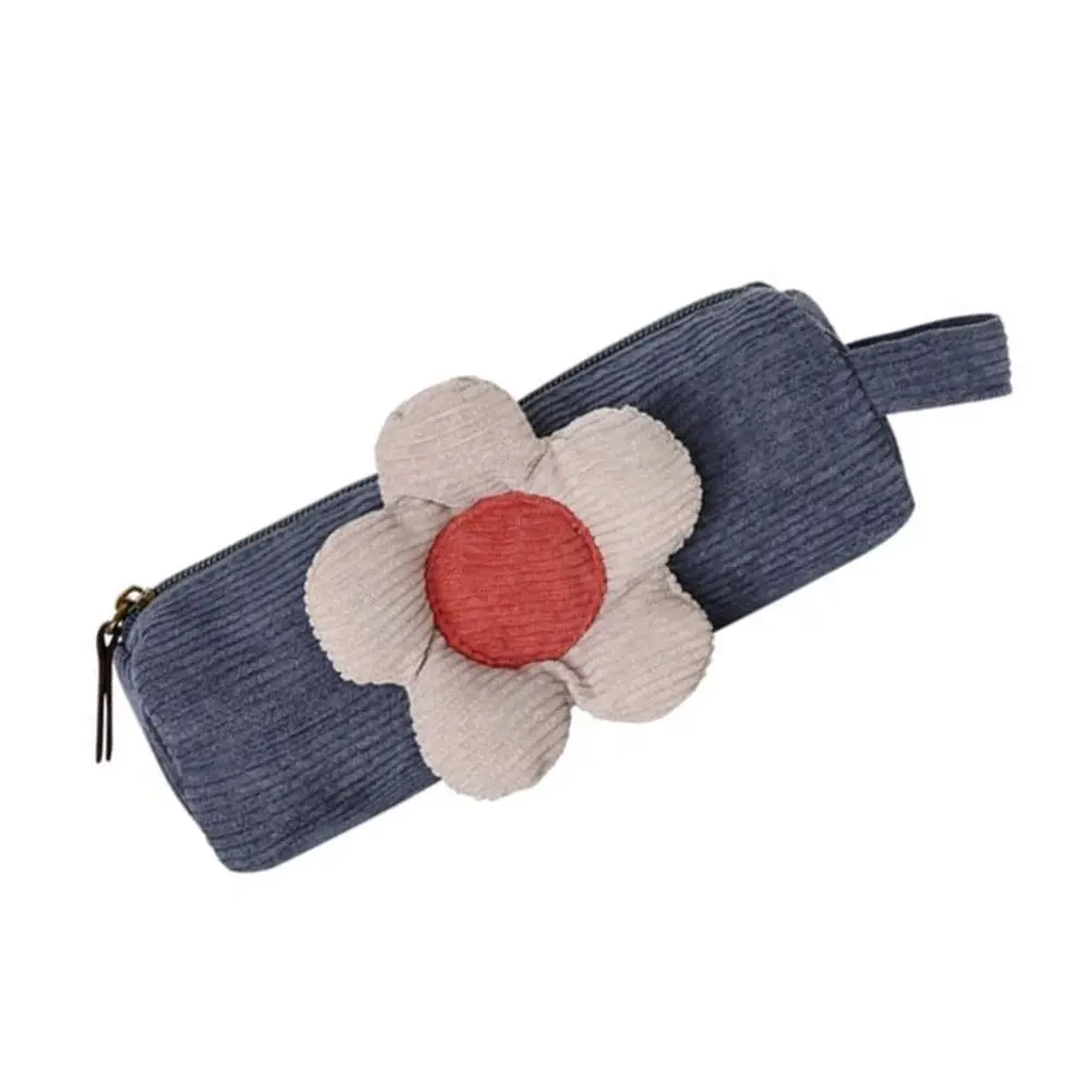 

1Pcs Daisy Stationery Holder Portable Drawing Pencil Bag Large Capacity Corduroy Zipper Pen Storage Pouch Portable Pencils Pouch