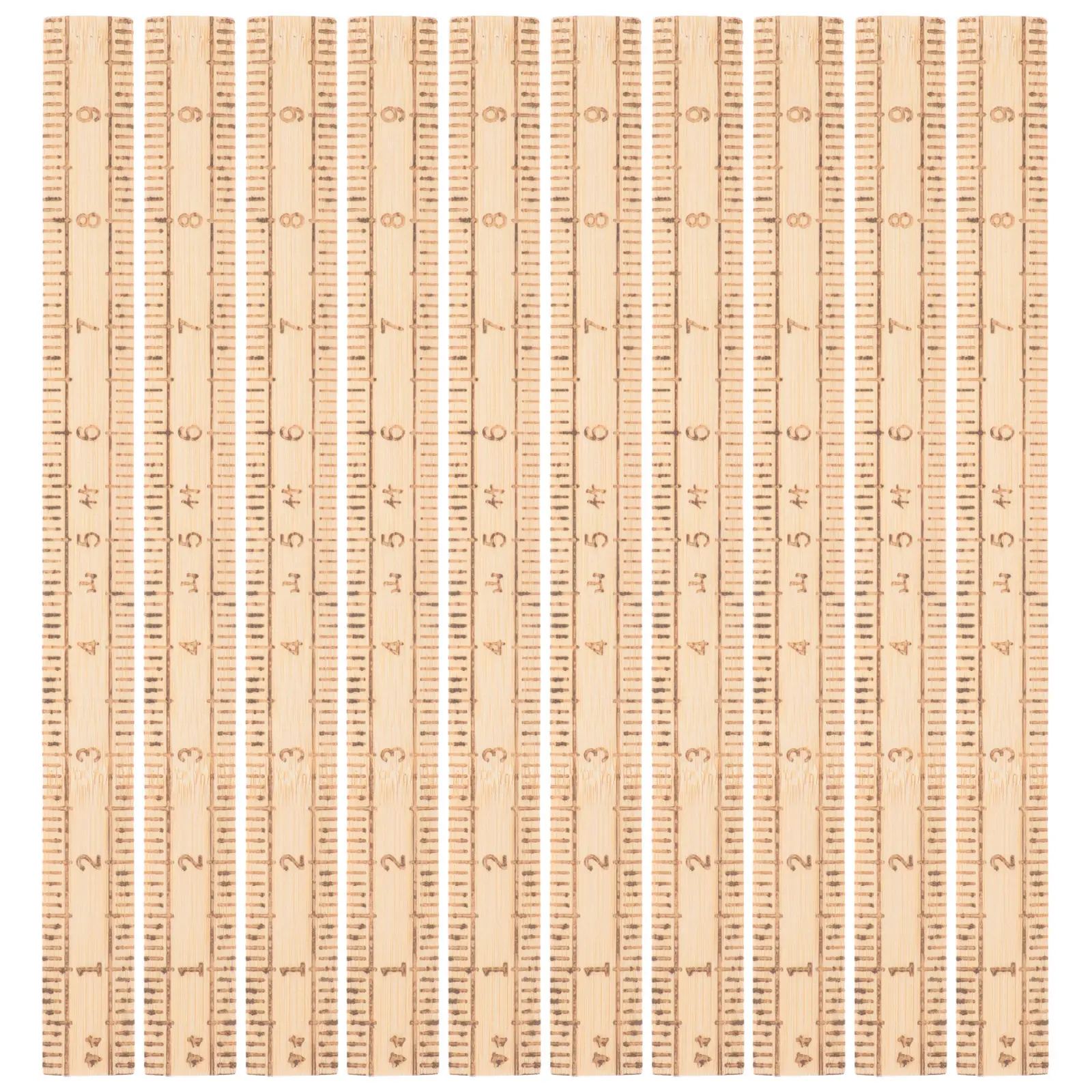 10Pcs Bamboo Ruler Set Straight Edge Measuring Tool for Drafting Cutting School Office Classroom Durable