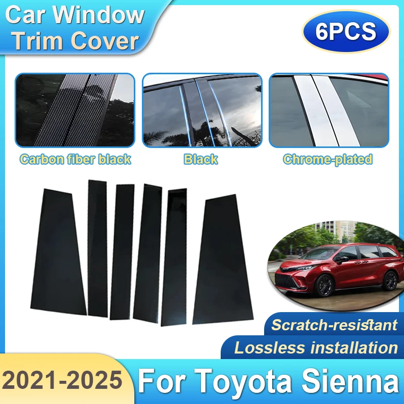 

6X Car Pillar Sticker For Toyota Sienna XL40 Granvia LE AXLH40 2021~2025 Window Trim Cover BC Column Post Door Decal Accessories