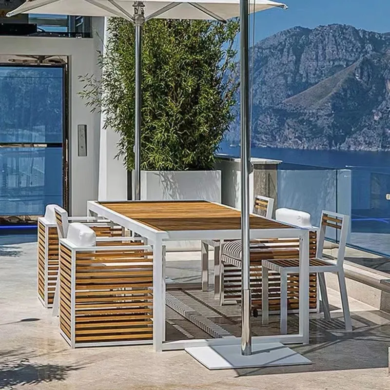 

Teak outdoor table and chair combination casual solid wood open-air balcony villa garden waterproof hotel outdoor furniture