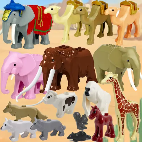MOC Animals Zoo Farm Building Block Giraffe Gorilla Cow War Elephant Bird Sheep Squirrel Pig Dog Wolf Rabbit Mini DIY Bricks Q67