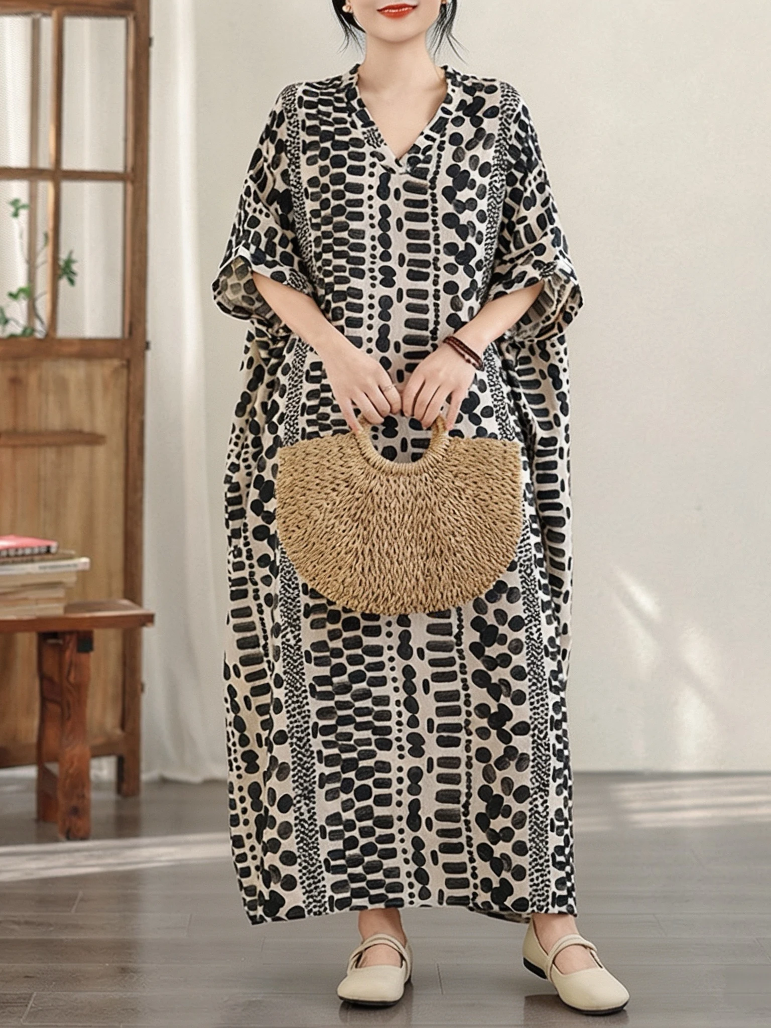 Summer Floral Vacation Style T - Linen Dress Wrap ulasan dan harga