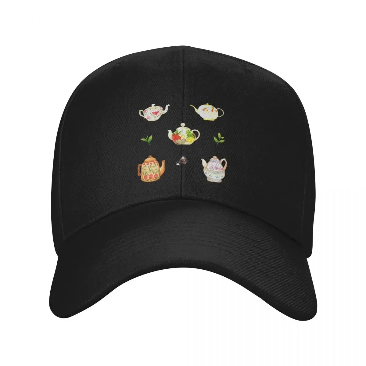 Flower Teapots and Green Tea Leaves Baseball Cap Unique hats western Hat Mens Hats Women's