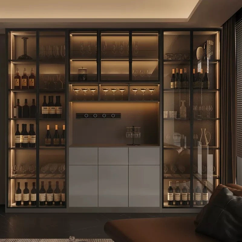 Light luxury Italian dining side wine cabinet modern simple living room storage locker drawers glass display cabinets furniture