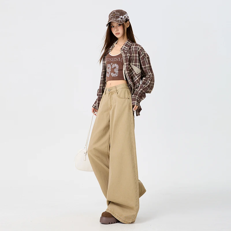 2026 Spring Hot Cotton American High Waist Wide Leg Pants with Slimming Design, Loose Casual Pants for Women, Street Style Y2K