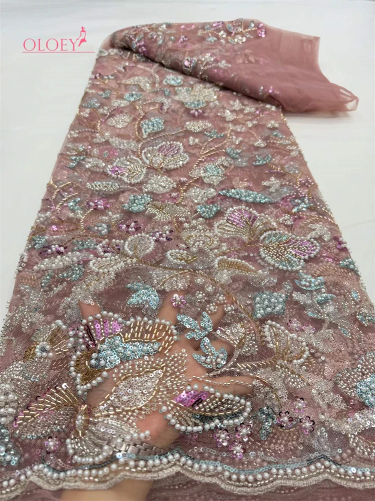 

Роскошная африканская нигерийская кружевная ткань OLOEY с пайетками и бисером, 2026, высококачественный французский тюль для свадебных платьев и пошива одежды
