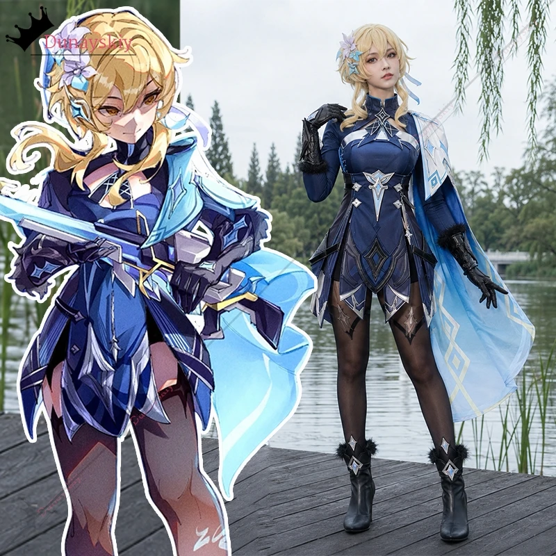 Genshin Impact Reisende Lumine Snezhnaya Cosplay Winterjagd Nachtpatrouille ​ ​   Kostüm Frau Halloween Karneval Themenparty Verkleidung