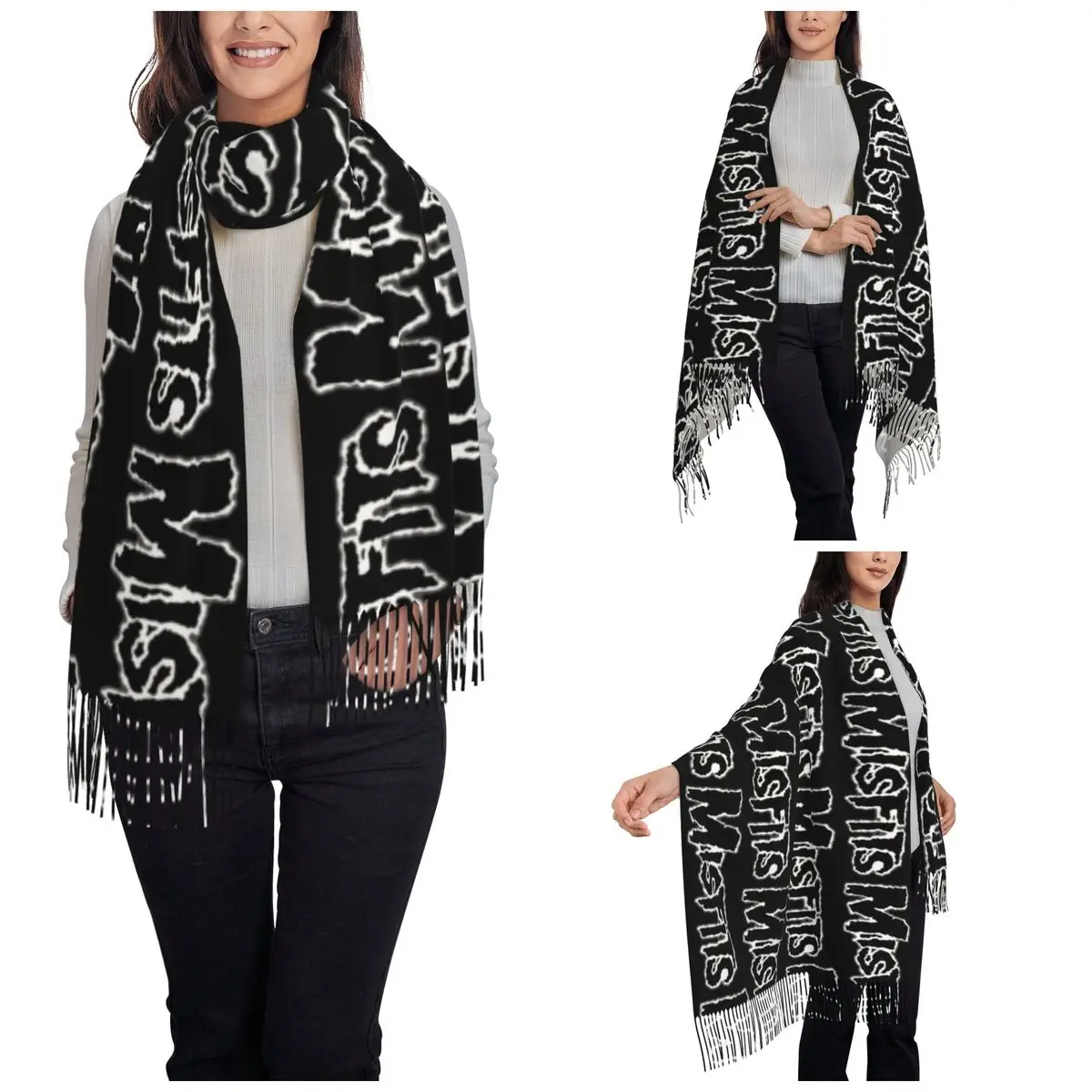 Misfits-Symbol Shawls Wraps Womens Warm Large Soft Scarf Neckerchief Tassel Scarves