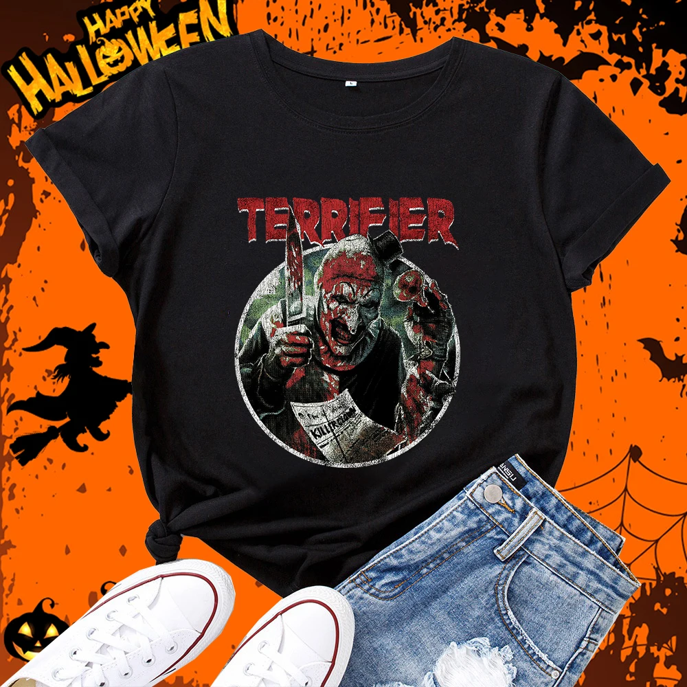 Terrifier Halloween Print Women's Classic T-shirt Adult Novel Short Sleeve Personality Casual Top Loose Women's Clothing